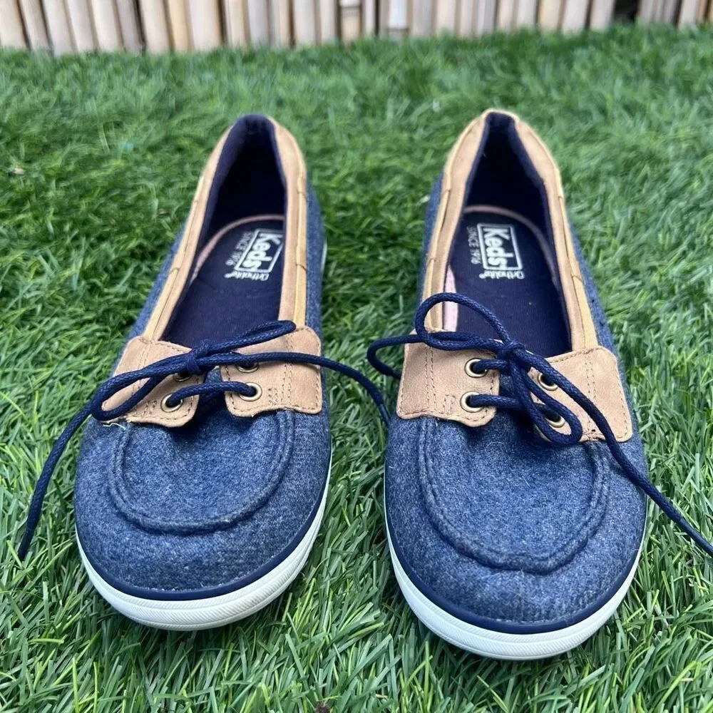 Keds Women's Navy Wool Upper‎ Ortholite Glimmer Lace Up Boat Shoes Size 6